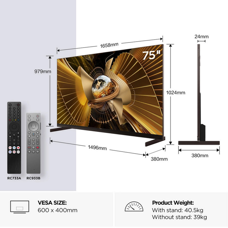TCL 75X11L-UK 75" 4K Ultra HD SQD MINI LED Google TV - Black