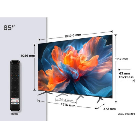 TCL 85T8C-UK 85" 4K QLED HDR Smart Ultra HD Google TV