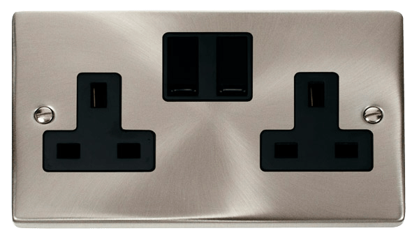 Click VPSC036BK Socket 2G Switched13A Satin Chrome with Black Inserts