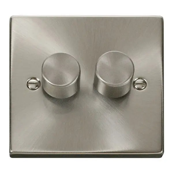 Click VPSC152 Deco 2 Gang 2 Way 400w Dimmer Switch Satin Chrome