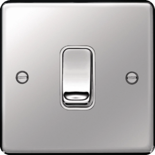 Hager 10AX 1 Gang 2 Way Wall Switch Polished Steel White Insert