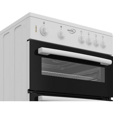 Zenith ZE605W 60cm Twin Cavity Electric Cooker with Glass Hob - White