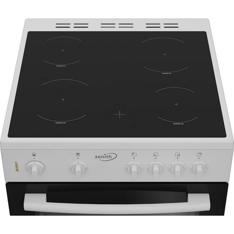 Zenith ZE605W 60cm Twin Cavity Electric Cooker with Glass Hob - White