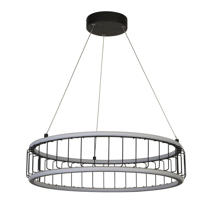 Searchlight  54214-1BK Circolo Cage Drum Pendant - Black Metal & White Silicon