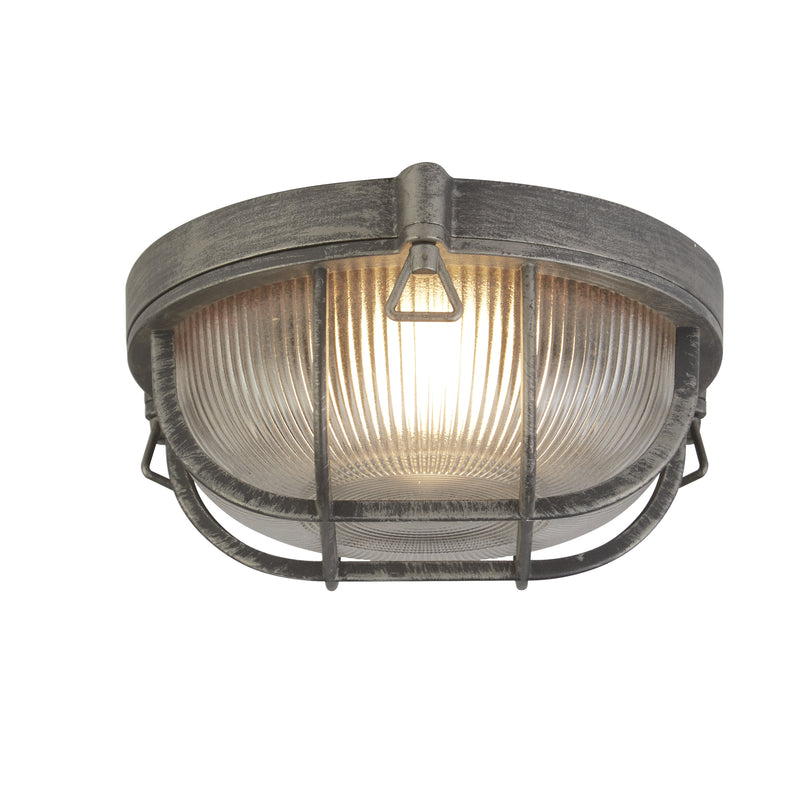 Searchlight  61401BS Bulkhead Round Outdoor Light-Black/Silver Metal & Clear Glas