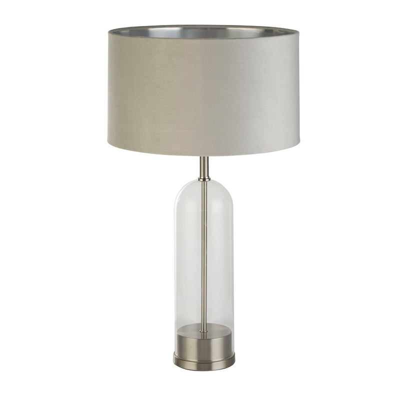 Searchlight  81713GY Oxford Table Lamp - Glass, Satin Nickel & Grey Velvet Shade
