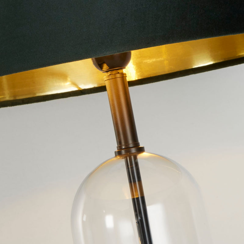 Searchlight  81711GR Oxford Table Lamp-Glass, Black Metal, Marble & Green Velvet