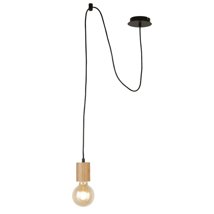 Searchlight  50212-1NA Spinny Pendant - Wood & Matt Black Metal