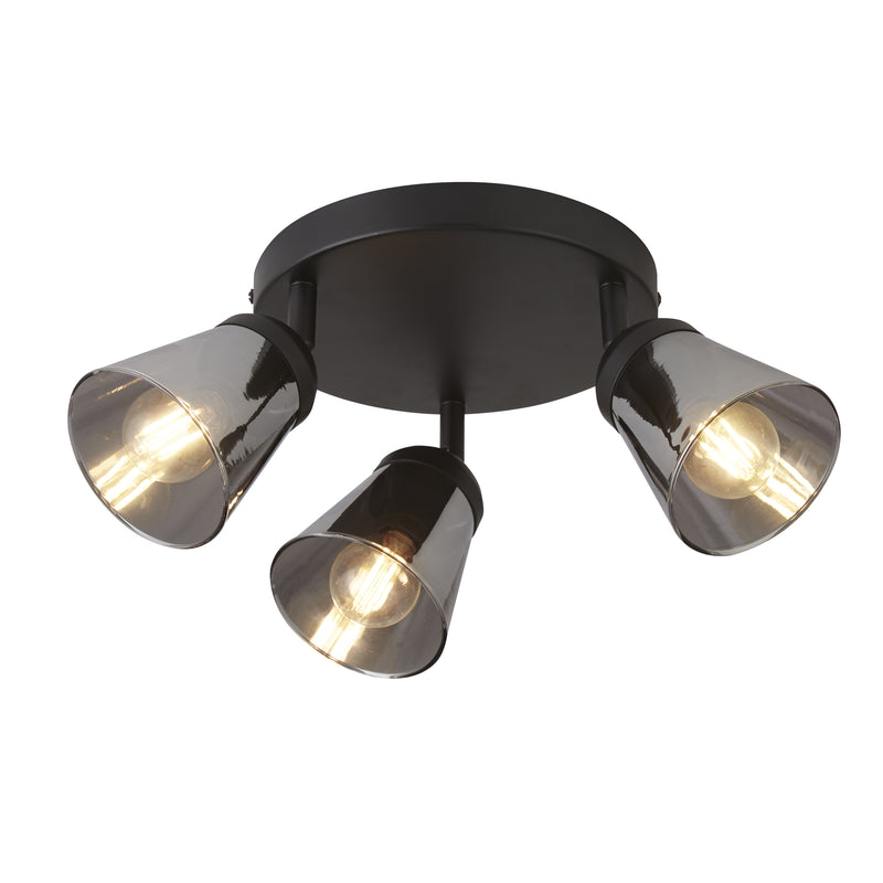 Searchlight  61170-3SM Mega 3Lt Round Spotlight - Black Metal & Smoked Glass