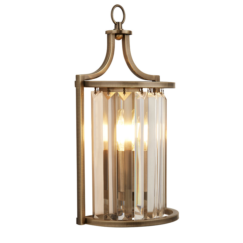 Searchlight  8571AB Victoria Wall Light - Antique Brass Metal & Clear Crystal