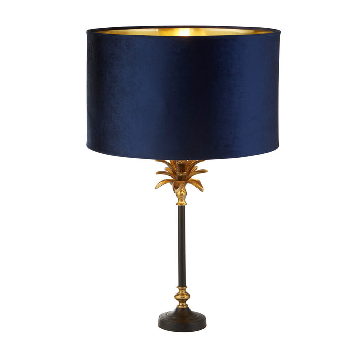 Searchlight  81211AZ Palm Table Lamp - Antique Brass & Black, Navy Velvet Shade