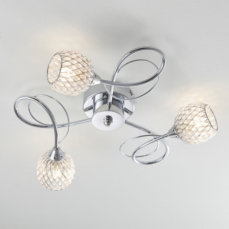 Endon AHERNE-3CH Aherne 3 Light Semi Flish Polished Chrome Plate with Clear Glass Finish - Bonus Superstore