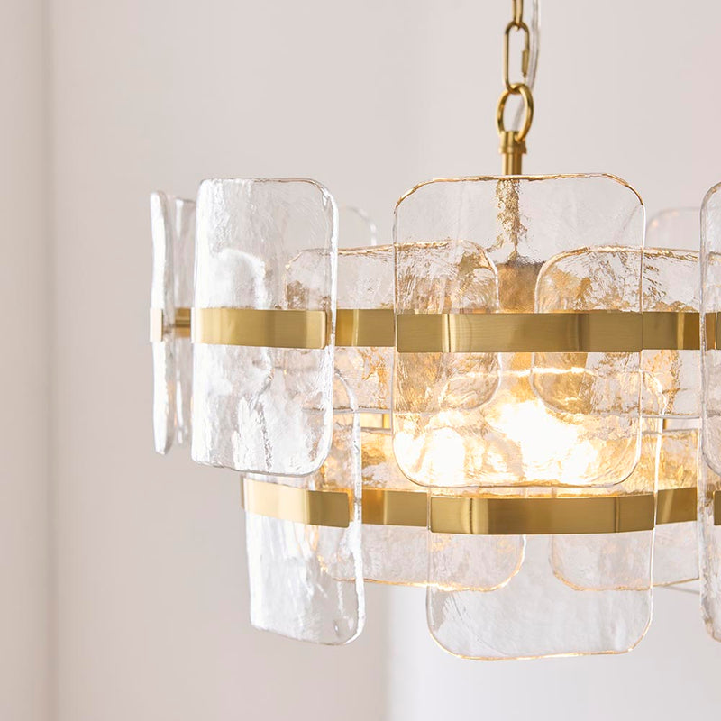 Endon Ancara 3-Light Pendant – Brushed Aged Brass & Textured Glass