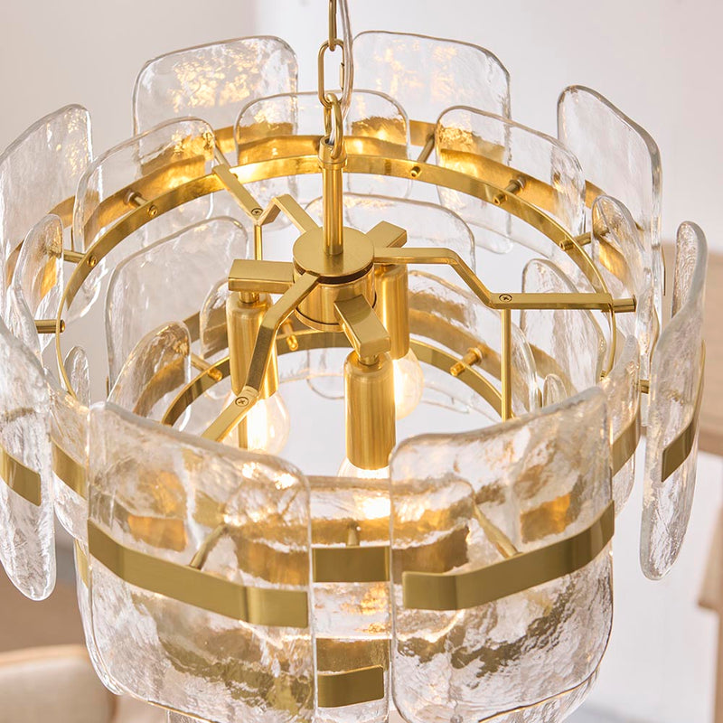 Endon Ancara 3-Light Pendant – Brushed Aged Brass & Textured Glass