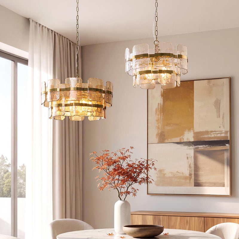 Endon Ancara 3-Light Pendant – Brushed Aged Brass & Textured Glass