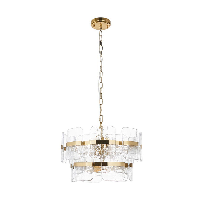 Endon Ancara 3-Light Pendant – Brushed Aged Brass & Textured Glass