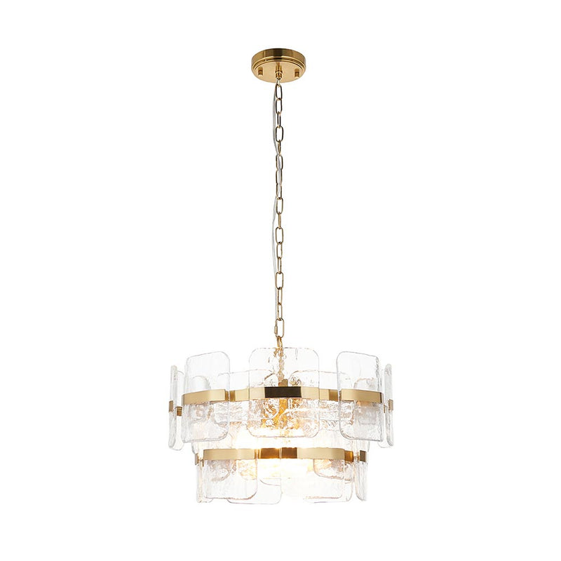 Endon Ancara 3-Light Pendant – Brushed Aged Brass & Textured Glass