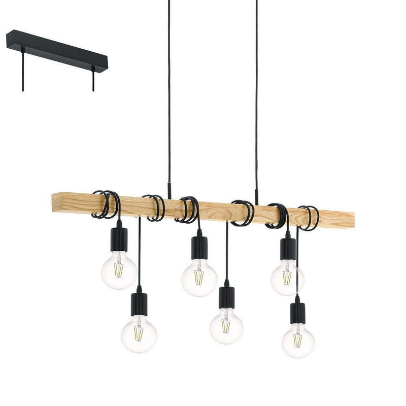 Eglo 95499 Townshend 6 Light Rope Light Ceiling Light With Wooden Bar