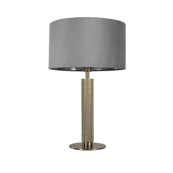 Searchlight  65721GY London Table Lamp- Knurled Satin Silver & Grey Velvet Shade