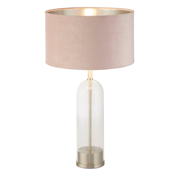 Searchlight  81713PI Oxford Table Lamp - Glass, Satin Nickel & Pink Velvet Shade