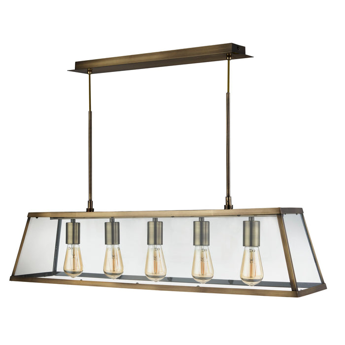 Searchlight  4614-5AB Voyager  5Lt Bar Pendant - Antique Brass Metal & Glass