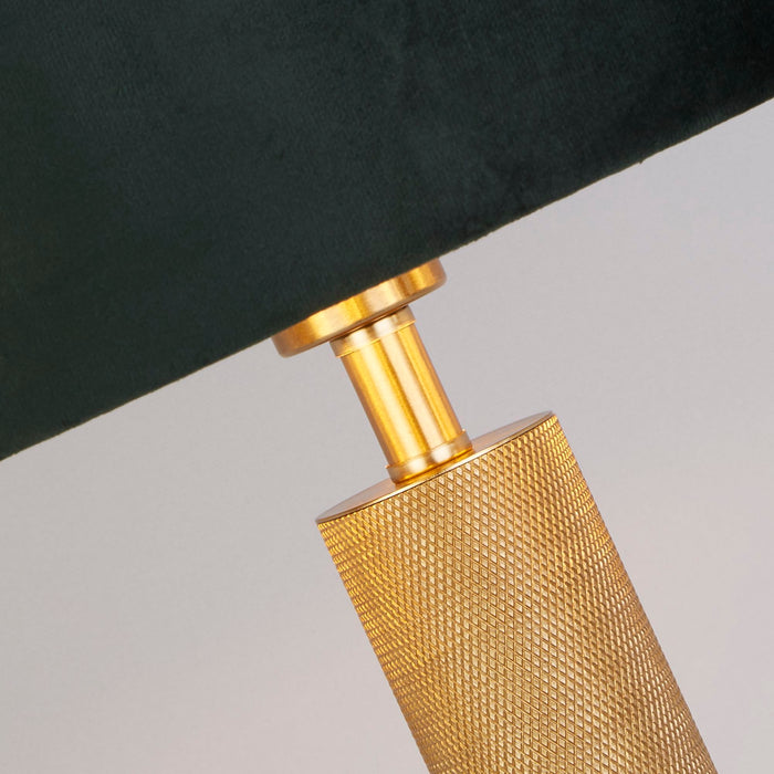 Searchlight  65721GR London Table Lamp - Knurled Brass & Green Velvet Shade