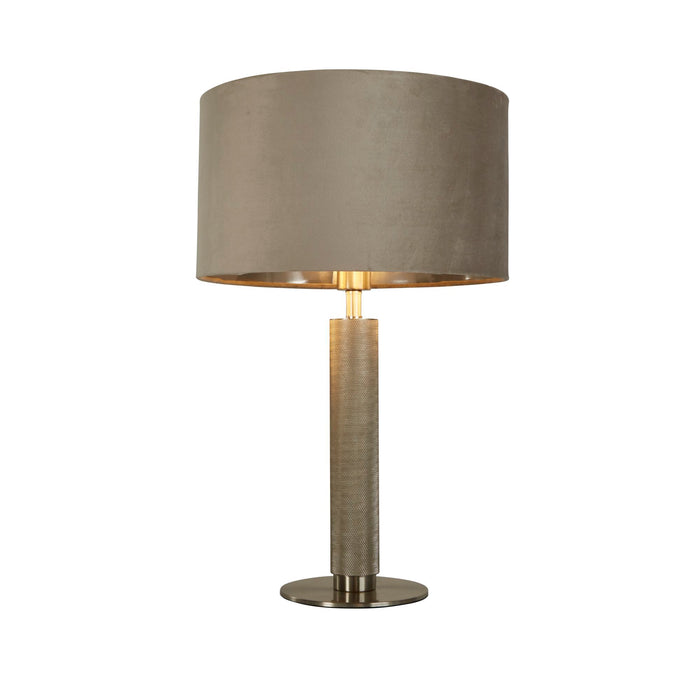 Searchlight  65721TA London Table Lamp- Knurled Satin Silver & Taupe Velvet Shade