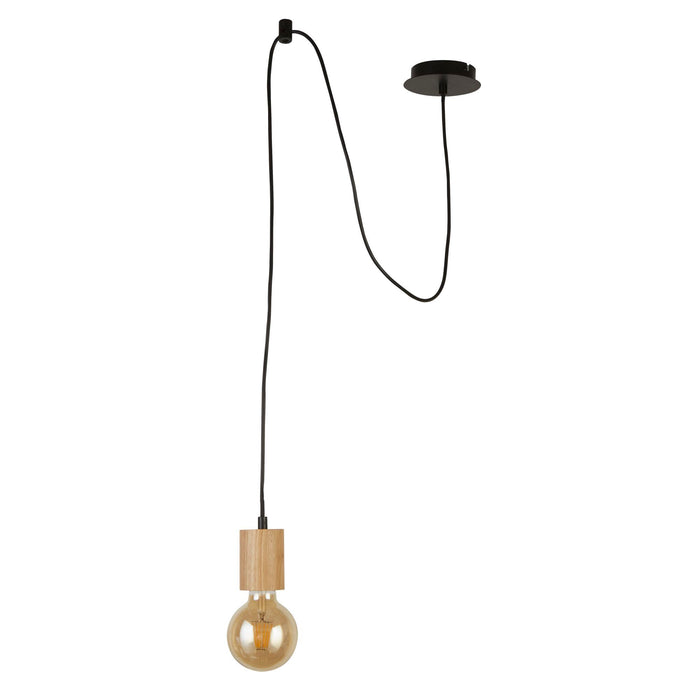 Searchlight  50212-1NA Spinny Pendant - Wood & Matt Black Metal