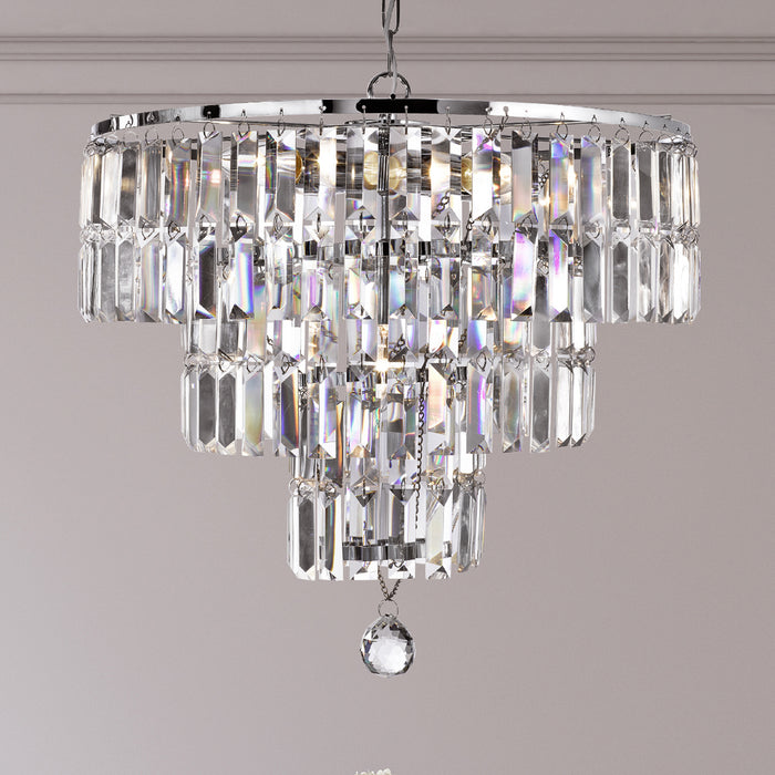 Searchlight  1375-5CC Empire  5Lt Pendant - Chrome Metal & Clear Crystal