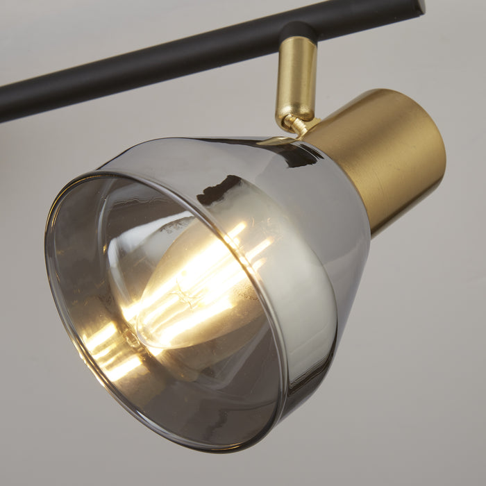 Searchlight  23801-3SM Westminster 3Lt Spot-Black, Satin Brass Metal & Smoked Glass