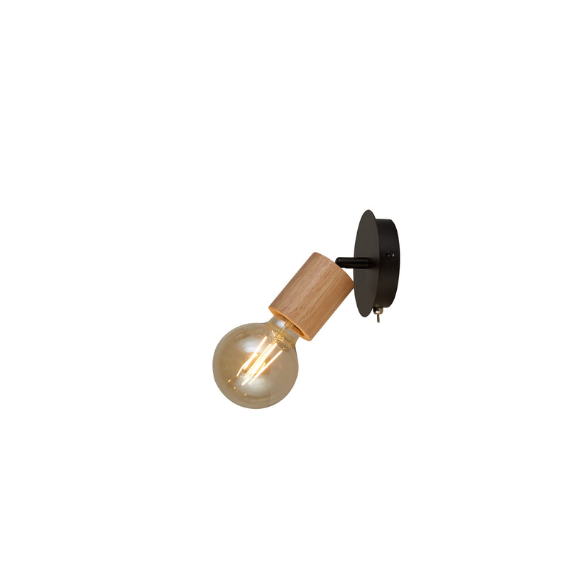 Searchlight  50211-1NA Spinny Spotlight Wall Light - Wood & Matt Black Metal