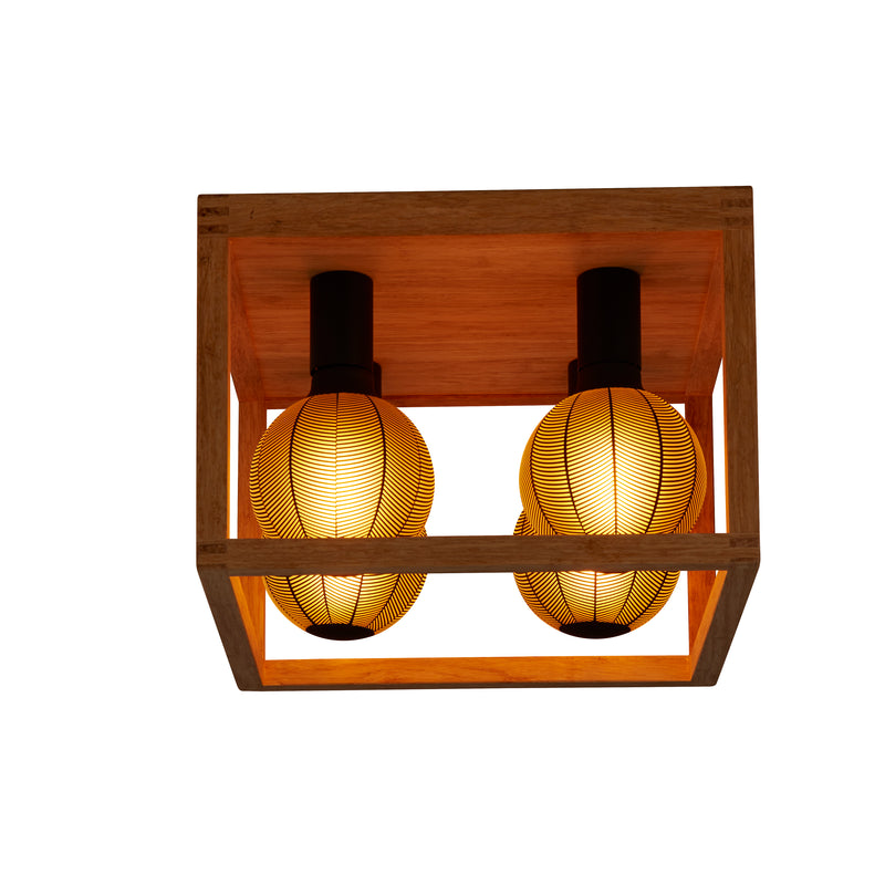 Searchlight  54742-4NA Square  4Lt Flush - Natural Wood & Black Metal