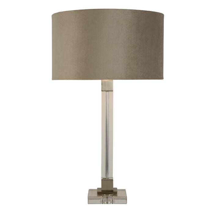 Searchlight  67521TA Scarborough Table Lamp-Crystal, Satin Nickel & Taupe Velvet