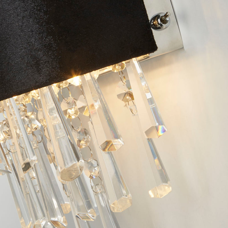 Searchlight  50818-2BK Glamour 2Lt Wall Light - Black Velvet & Clear Crystal