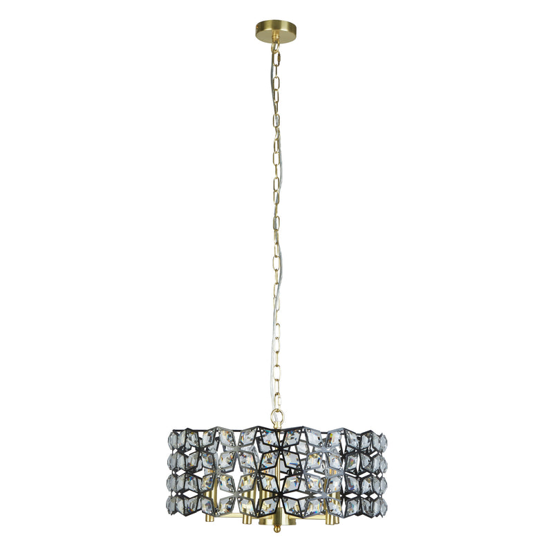 Searchlight  59811-5BSB Iris 5Lt Pendant - Black Metal, Crystal & Brass