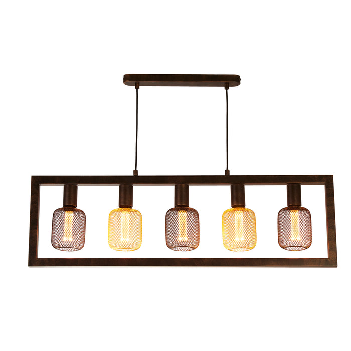 Searchlight  24102-5RU Oblong 5Lt Pendant - Rustic Brown Metal