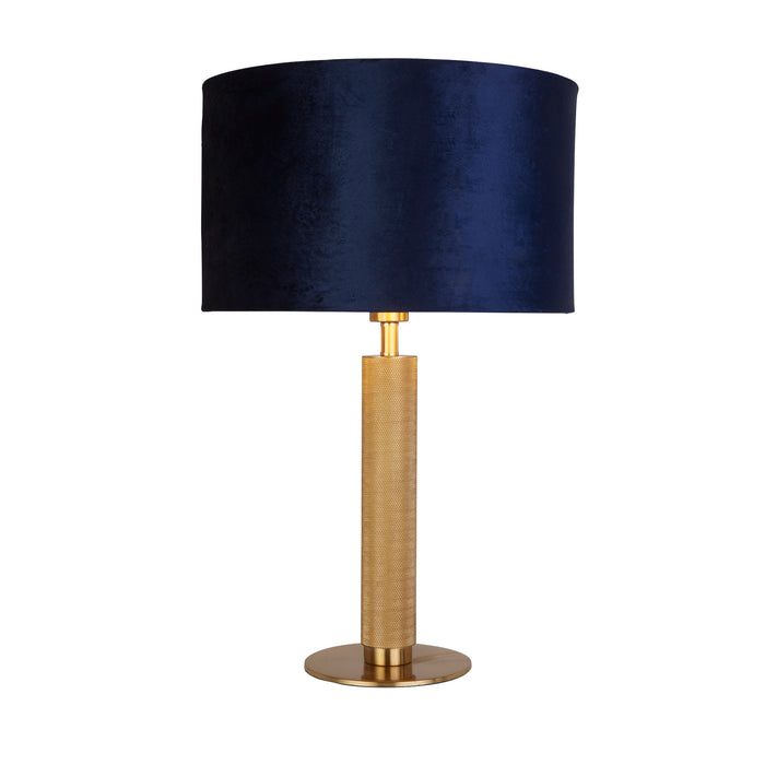 Searchlight  65721AZ London Table Lamp - Knurled Brass & Navy Velvet Shade