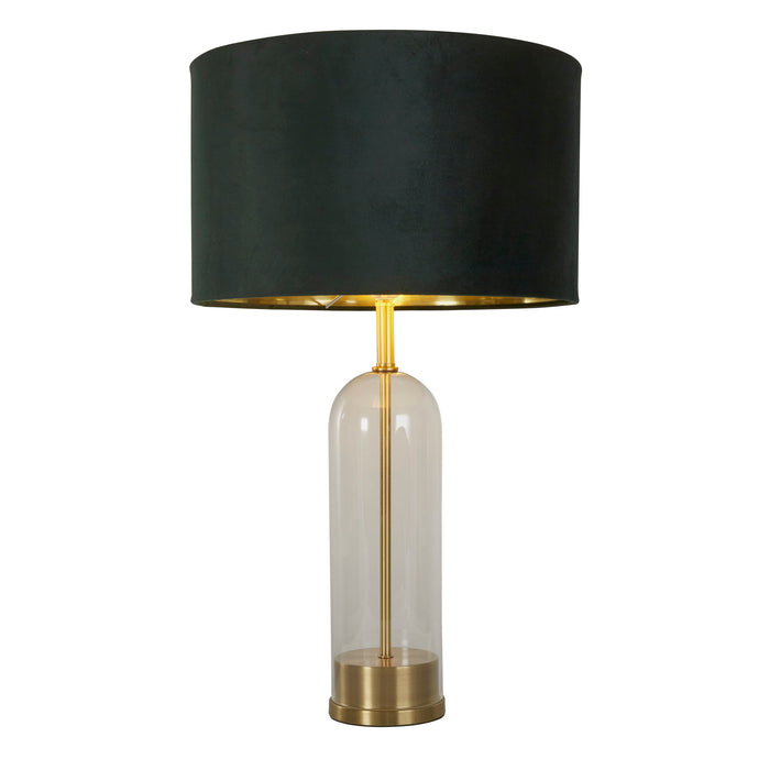 Searchlight  81712GR Oxford Table Lamp - Glass, Brass Metal & Green Velvet Shade