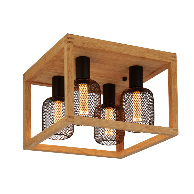 Searchlight  54742-4NA Square  4Lt Flush - Natural Wood & Black Metal