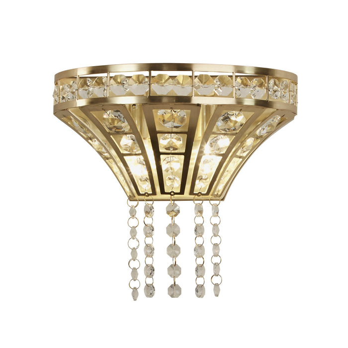 Searchlight  68510-2SB Gemma 2Lt Wall Light - Satin Brass & Clear Crystal