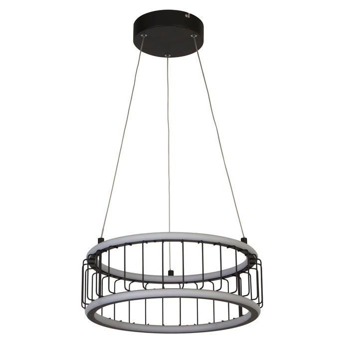 Searchlight  54213-1BK Circolo Cage Drum Pendant - Black Metal & White Silicon