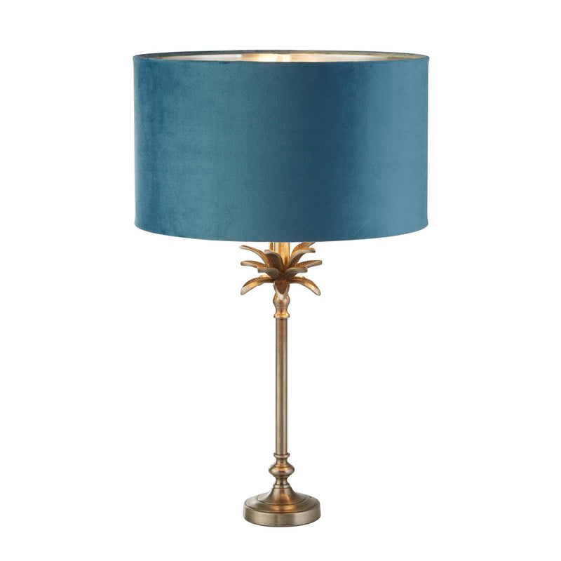 Searchlight  81210TE Palm Table Lamp - Antique Nickel Metal & Teal Velvet Shade