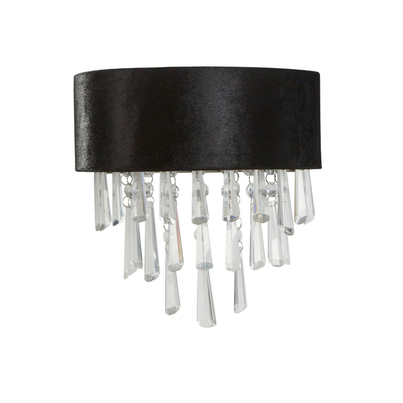 Searchlight  50818-2BK Glamour 2Lt Wall Light - Black Velvet & Clear Crystal