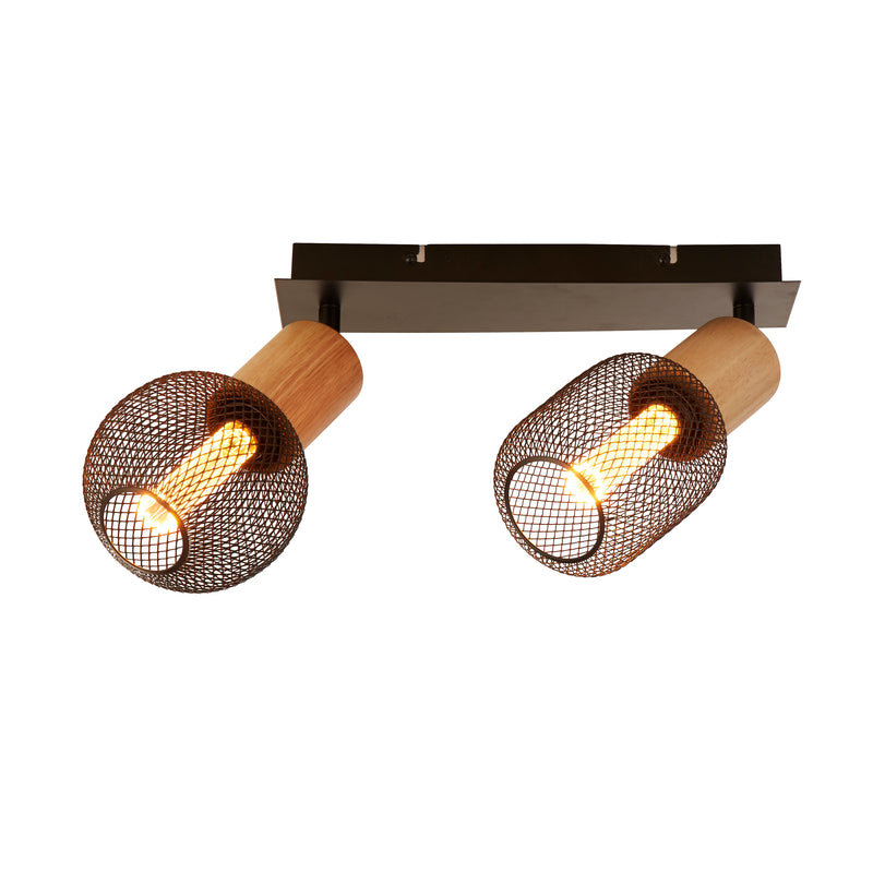 Searchlight  50211-2NA Spinny 2Lt Spotlight - Wood & Matt Black Metal