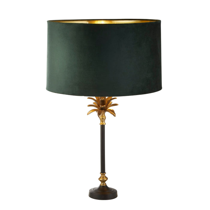 Searchlight  81211GR Palm Table Lamp - Antique Brass & Black, Green Velvet Shade
