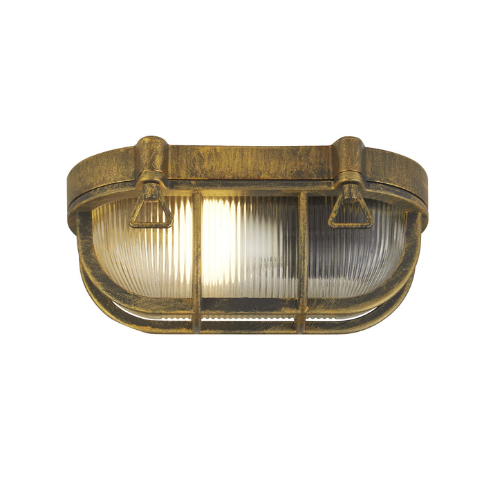 Searchlight  61402BG Bulkhead Oval Outdoor Light - Black Gold Metal & Clear Glass
