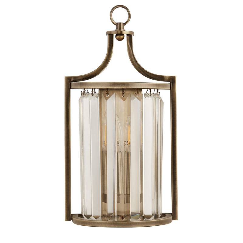 Searchlight  8571AB Victoria Wall Light - Antique Brass Metal & Clear Crystal