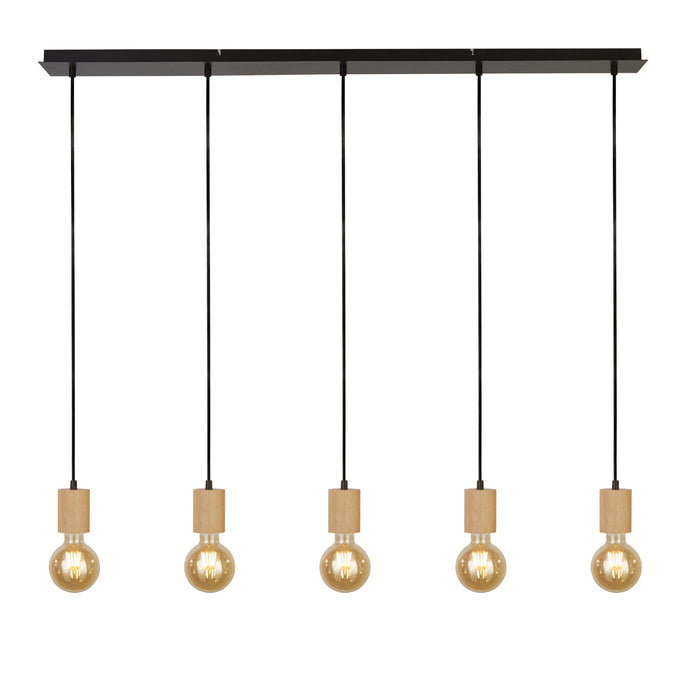 Searchlight  50212-5NA Spinny 5Lt Bar Pendant - Wood & Matt Black Metal