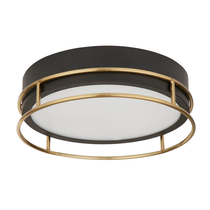 Searchlight  62012-2PB Phoenix 2Lt Flush - Black, Brass Metal & Frosted Glass