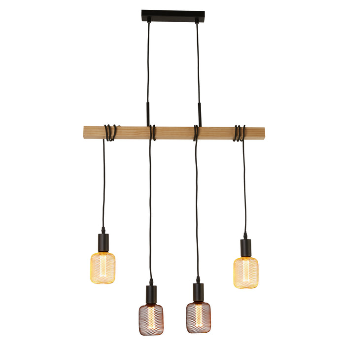 Searchlight  95041-4BR Woody  4Lt Bar Pendant - Natural Wood & Black Metal